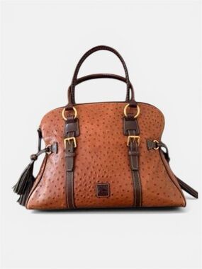 Dooney & Bourke Large Brown Ostrich Domed Florantine Satchel